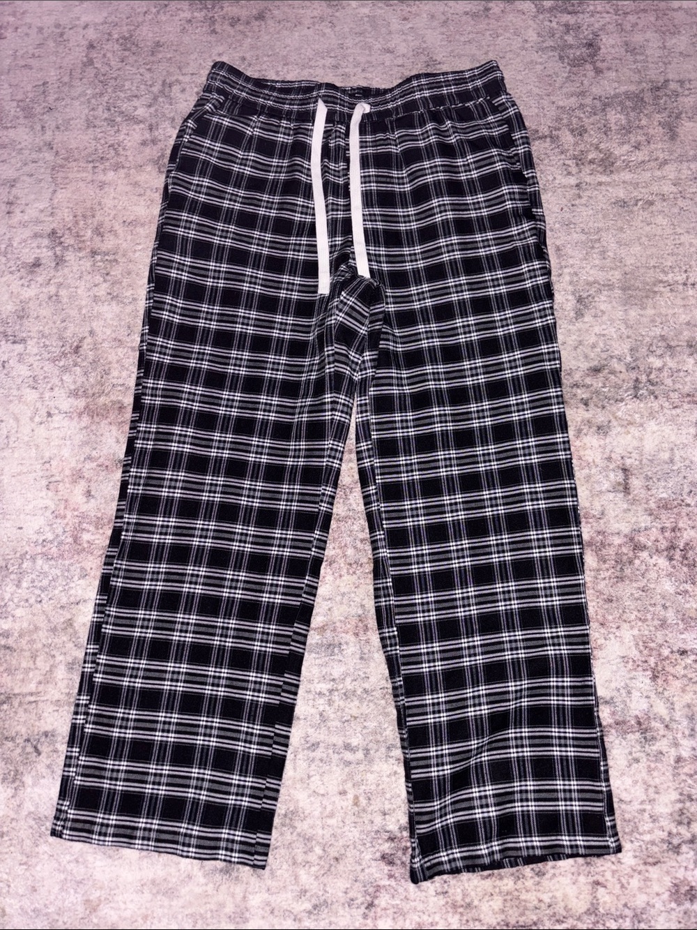 Large Men's Black Plaid Drawstring Joggers
